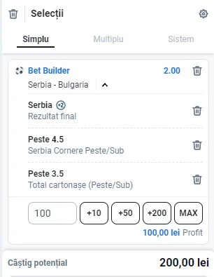 Serbia vs Bulgaria - Bet Builder in cota 2.00