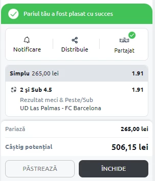 Ponturi La Liga - Las Palmas vs FC Barcelona - Cote Betano