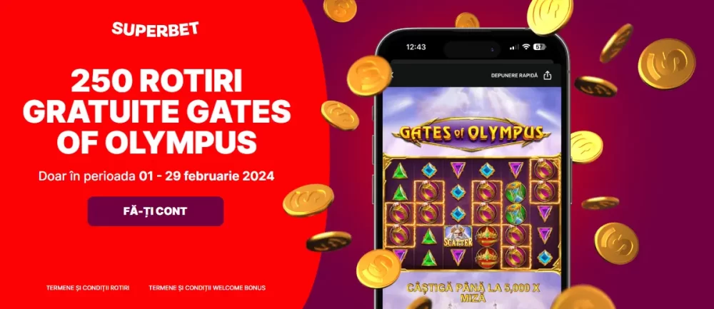 250 Rotiri Gratuite FĂRĂ DEPUNERE la Superbet