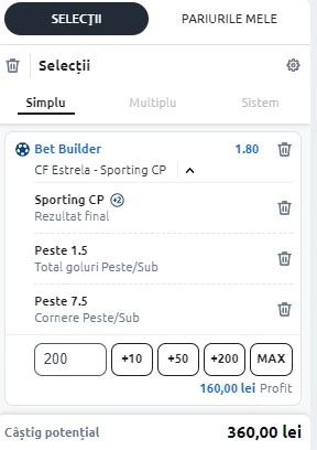 Ponturi Estrela vs Sporting - Bet Builder