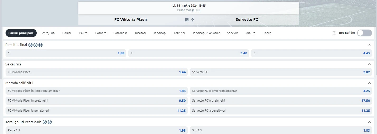 Ponturi Plzen vs Servette - Conference League