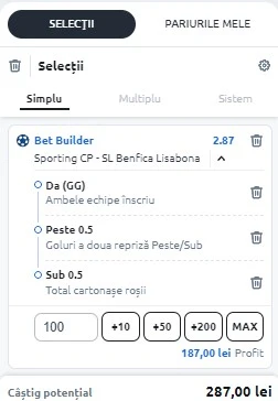 Ponturi Sporting vs Benfica - Bet builder