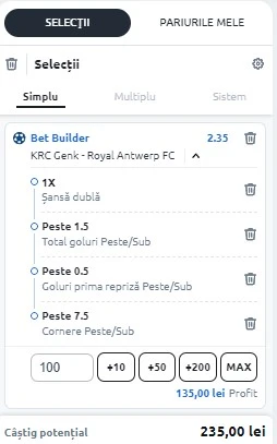 Ponturi Genk vs Antwerp - Bet builder