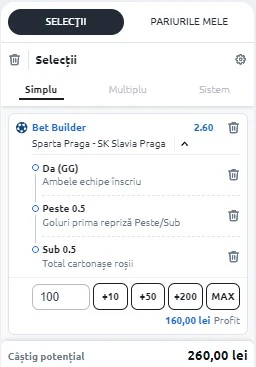 Ponturi Sparta Praga vs Slavia Praga - Bet builder