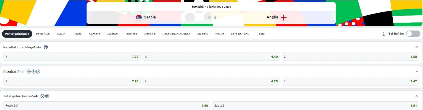 Ponturi Serbia vs Anglia - EURO 2024