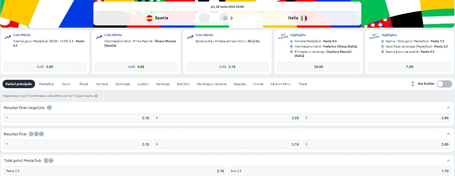 Ponturi Spania vs Italia - EURO 2024