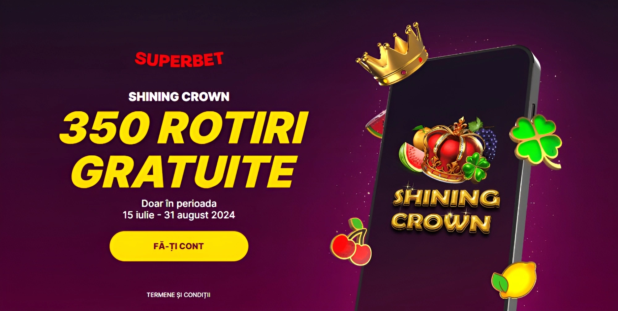 350 Rotiri Gratuite FĂRĂ DEPUNERE la Shining Crown