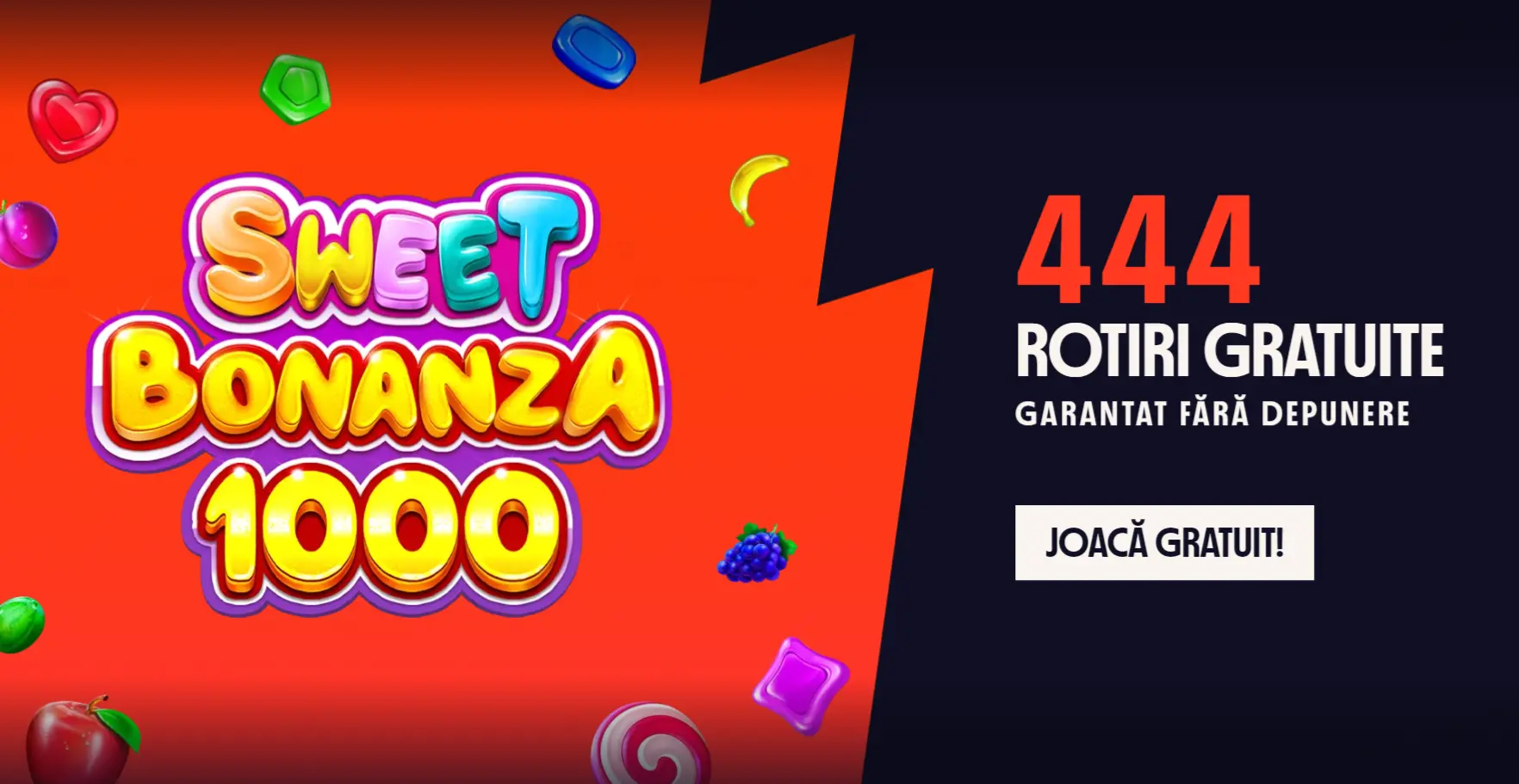 444 Rotiri Gratuite FĂRĂ DEPUNERE la Sweet Bonanza 1000