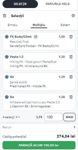 Biletul etapei din Eliteserien - Cota 3.74