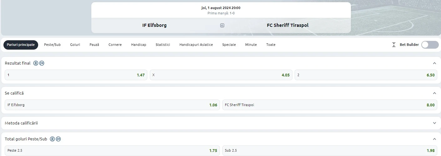 Elfsborg vs Sheriff Tiraspol - Ponturi pariuri Europa League