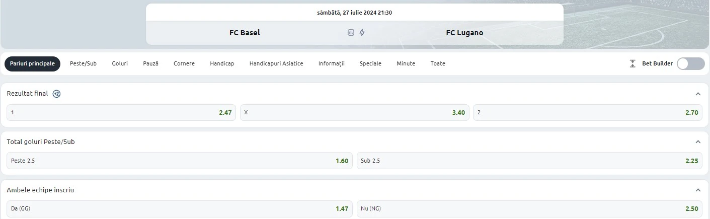 FC Basel vs Lugano - Bet builder