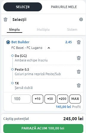 FC Basel vs Lugano - Bet builder