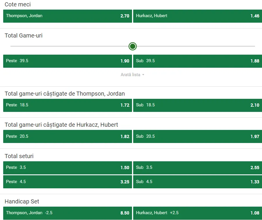 Jordan Thompson vs Hubert Hurkacz - ponturi pariuri US Open tur 2