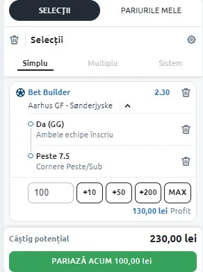 Aarhus vs Sonderjyske - Bet Builder in Cota 2