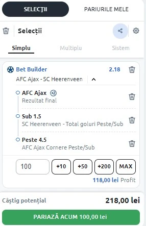 Ajax vs Heerenveen - Bet Builder Cota 2