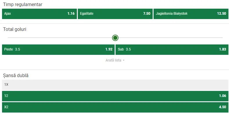 Cote pariuri Ajax vs Jagiellonia