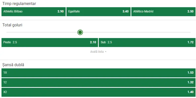 Cote pariuri Bilbao vs Atletico Madrid