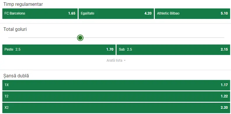 Cote pariuri Barcelona vs Athletic Bilbao