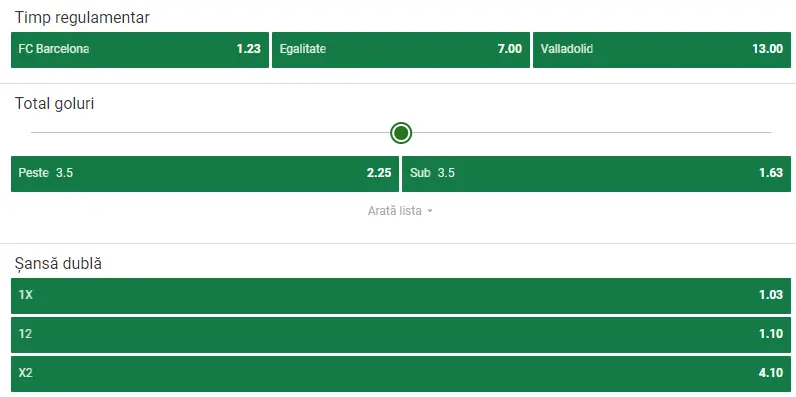 Cote pariuri Barcelona vs Real Valladolid