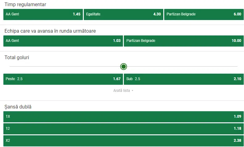 Cote pariuri Gent vs Partizan Belgrad