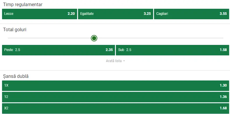 Cote pariuri Lecce vs Cagliari