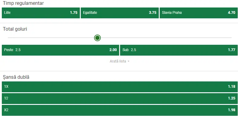 Cote pariuri Lille vs Slavia Praga