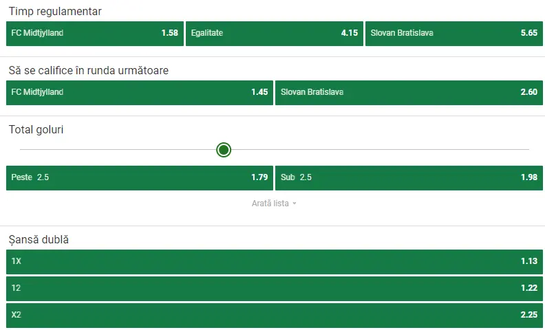 Cote pariuri Midtjylland vs Slovan