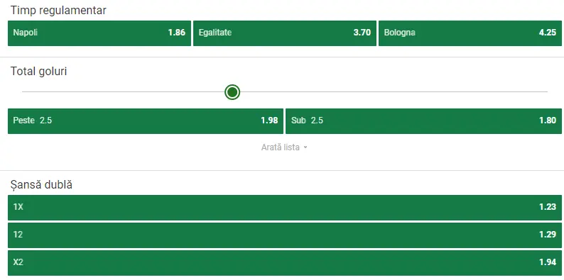 Cote pariuri Napoli vs Bologna