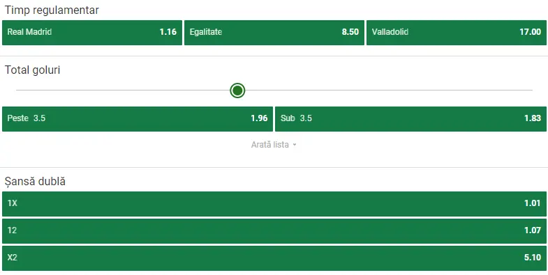 Cote pariuri Real Madrid vs Valladolid