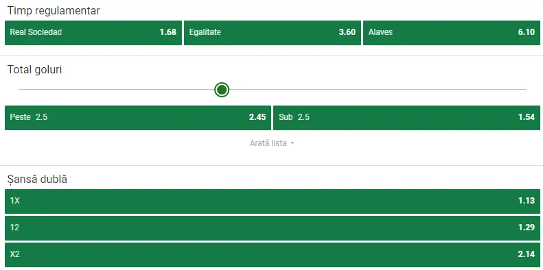 Cote pariuri Real Sociedad vs Alaves