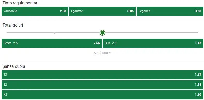 Cote pariuri Real Valladolid vs Leganes