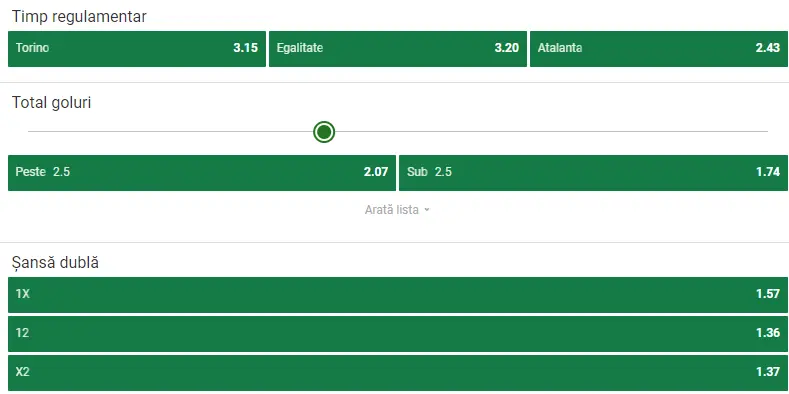 Cote pariuri Torino vs Atalanta