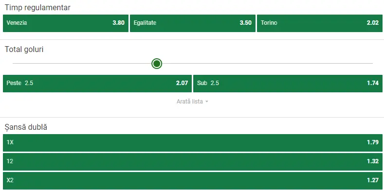 Cote pariuri Venezia vs Torino