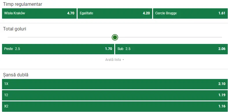 Cote pariuri Wisla vs Cercle Brugge