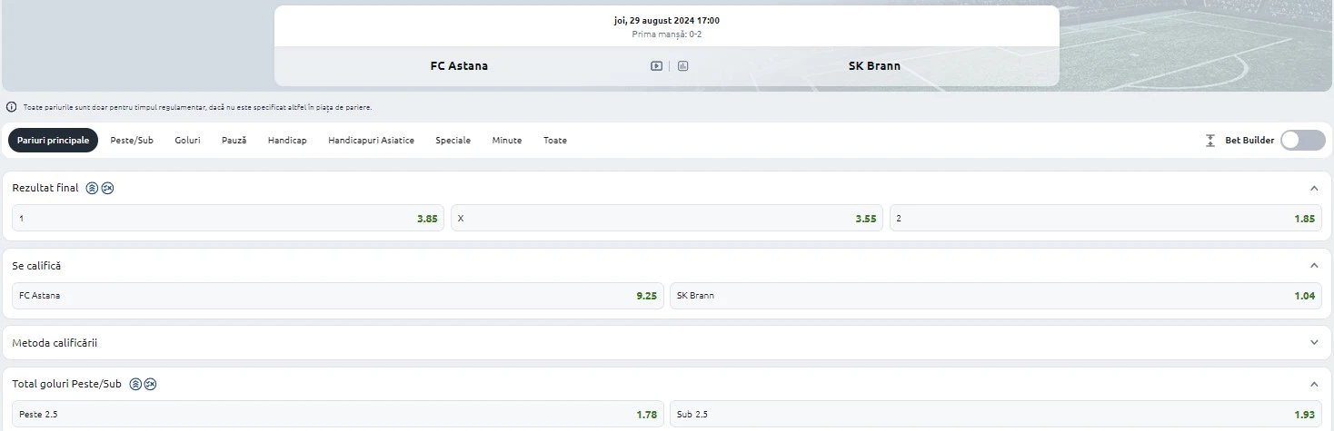 FC Astana vs Brann - Ponturi pariuri Conference League 29.08.2024