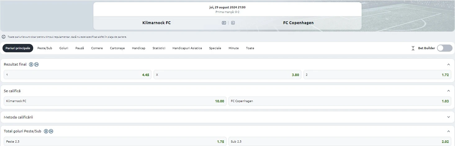 Kilmarnock vs FC Copenhaga - Ponturi pariuri Conference League