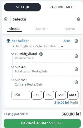 Midtjylland vs Velje - Bet builder