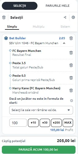 Ulm vs Bayern - Bet builder Cota 2