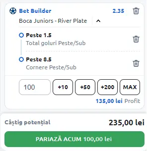 Boca Juniors vs River Plate Bet Builder Cota 2