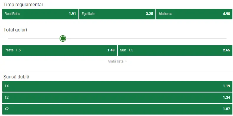 Cote pariuri Real Betis vs Mallorca