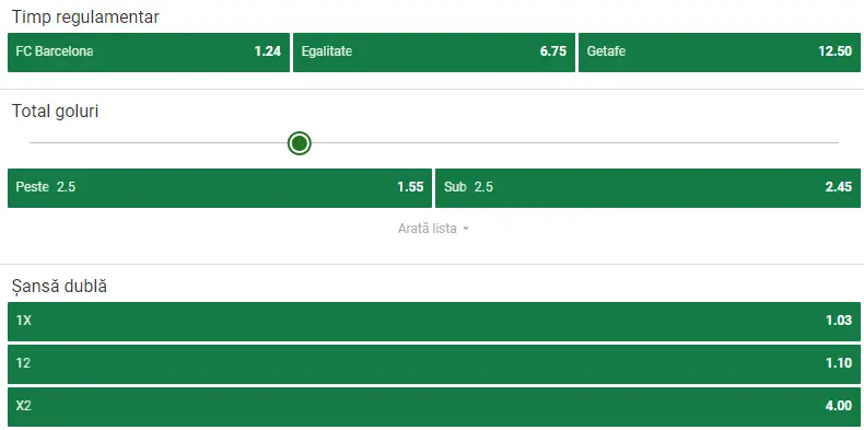 Cote pariuri Barcelona vs Getafe