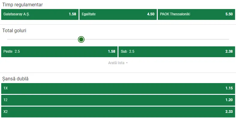 Cote pariuri Galatasaray vs PAOK