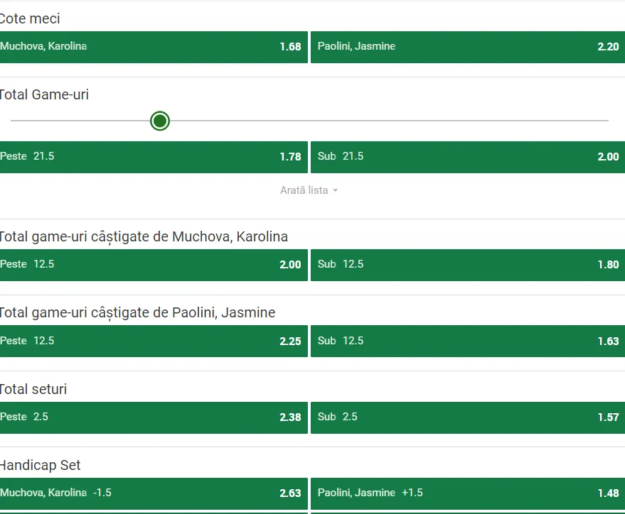 Cote pariuri Karolina Muchova vs Jasmine Paolini
