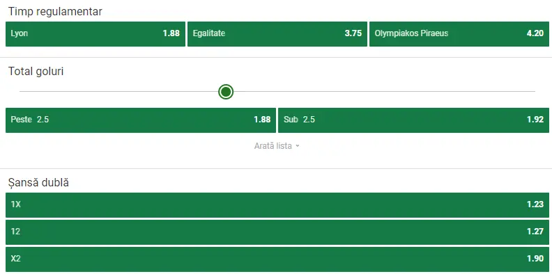 Cote pariuri Lyon vs Olympiakos