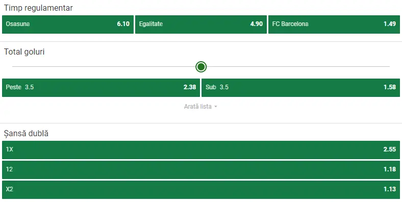 Cote pariuri Osasuna vs Barcelona