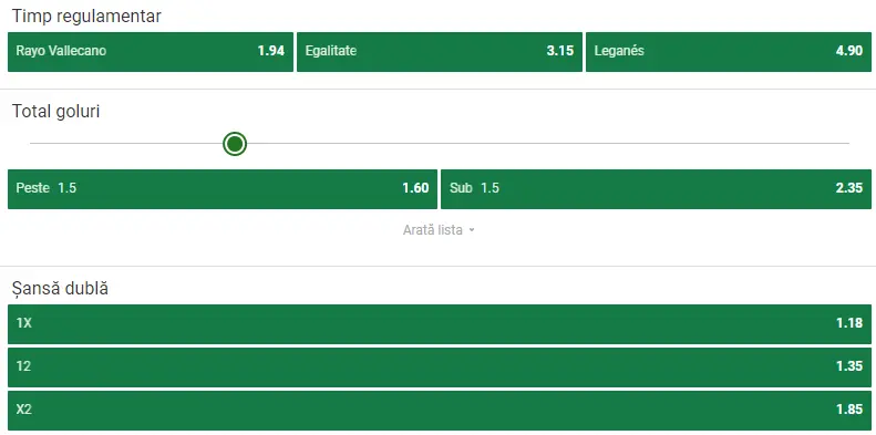 Cote pariuri Rayo Vallecano vs Leganes