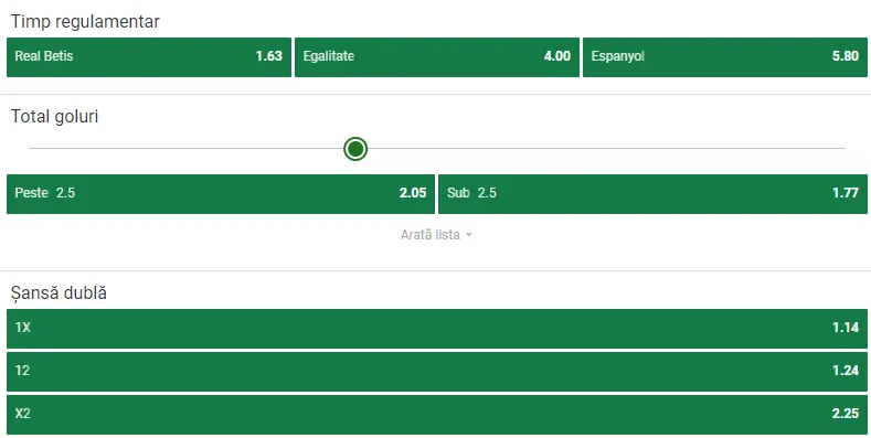 Cote pariuri Real Betis vs Espanyol