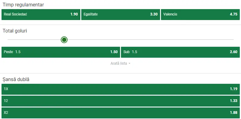 Cote pariuri Real Sociedad vs Valencia