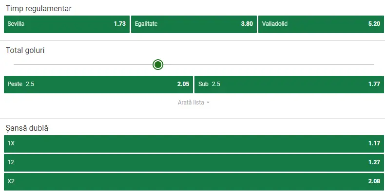 Cote pariuri Sevilla vs Real Valladolid