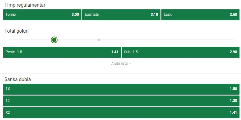 Cote pariuri Torino vs Lazio
